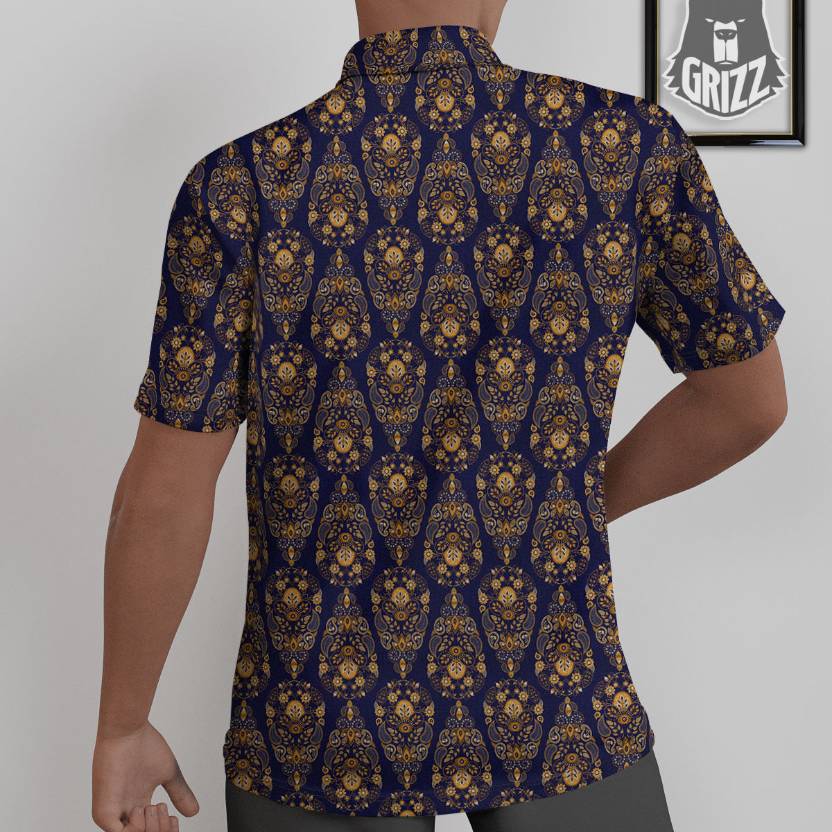 Paisley Blue And Gold Print Pattern Untucked Shirts-grizzshop