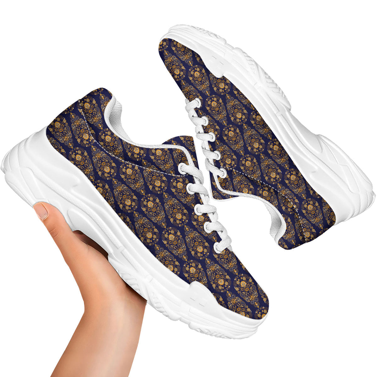 Paisley Blue And Gold Print Pattern White Chunky Shoes-grizzshop