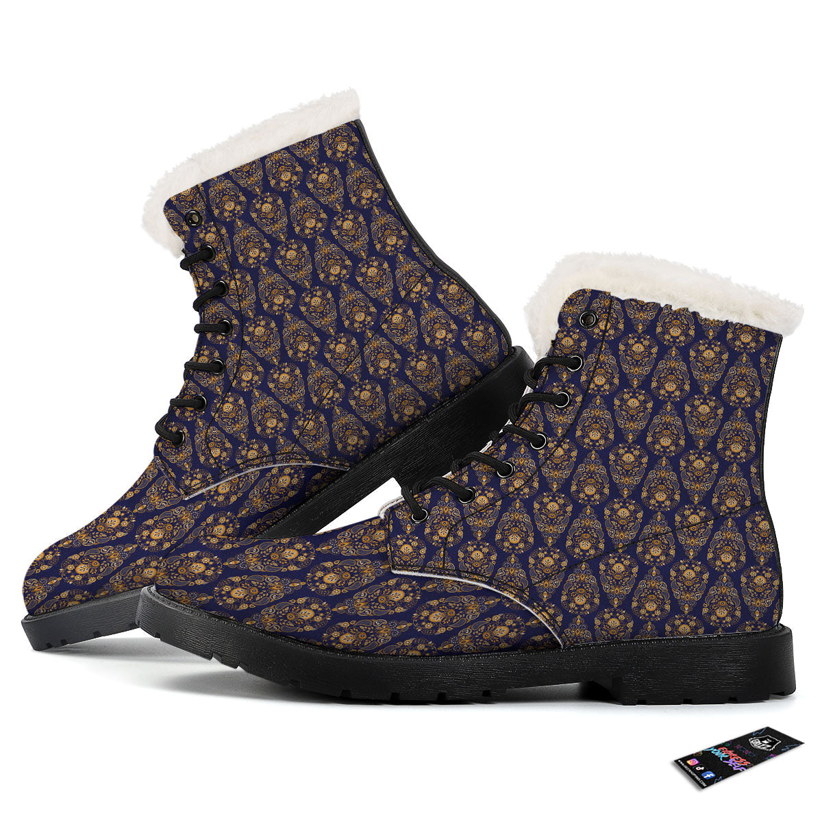 Paisley Blue And Gold Print Pattern Winter Boots-grizzshop