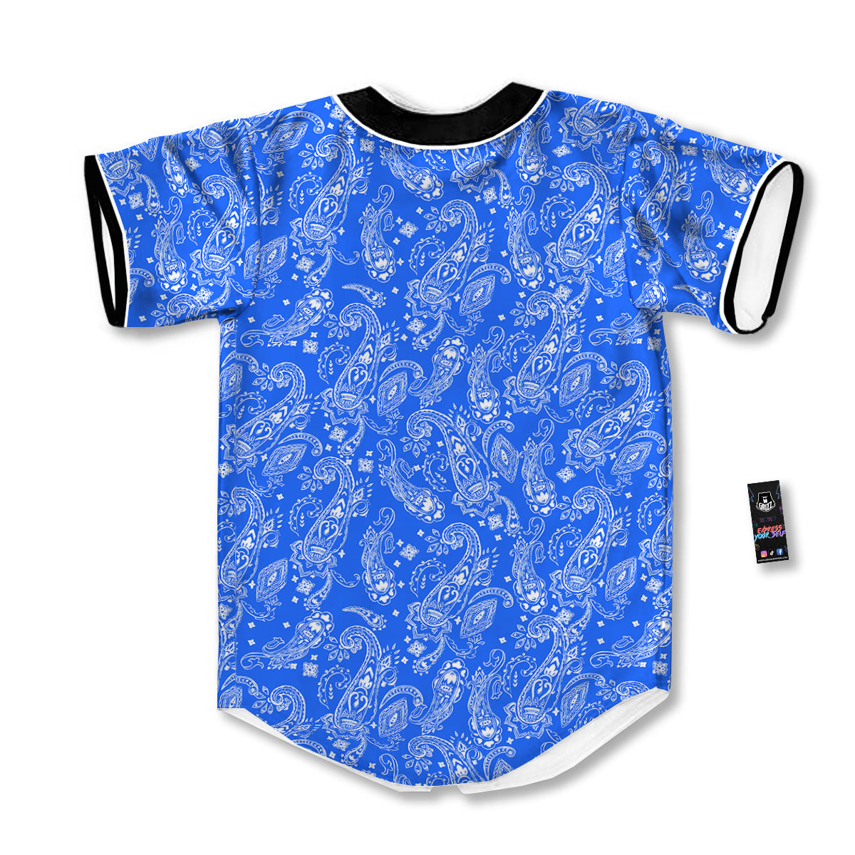 Paisley Blue Bohemian Print Pattern Baseball Jersey-grizzshop
