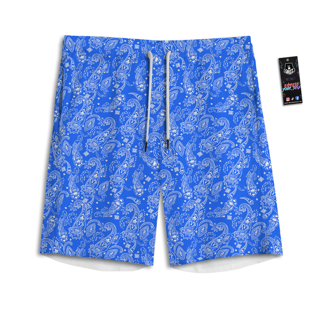 Paisley Blue Bohemian Print Pattern Men's Athletic Shorts