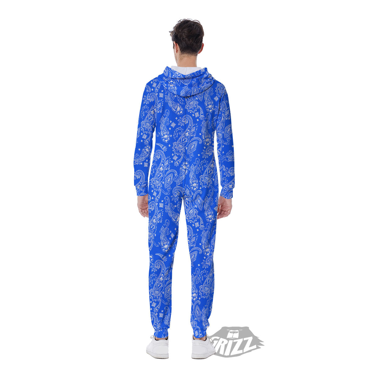 Paisley Blue Bohemian Print Pattern Men's Jumpsuit-grizzshop