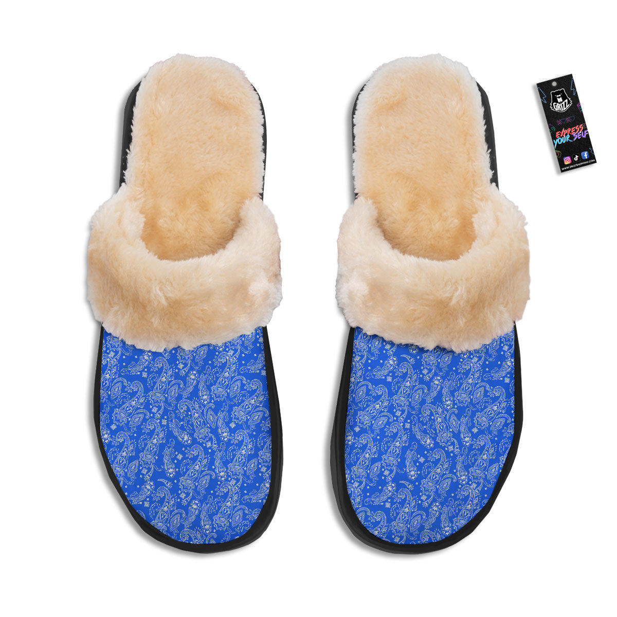 Paisley Blue Bohemian Print Pattern Slippers-grizzshop