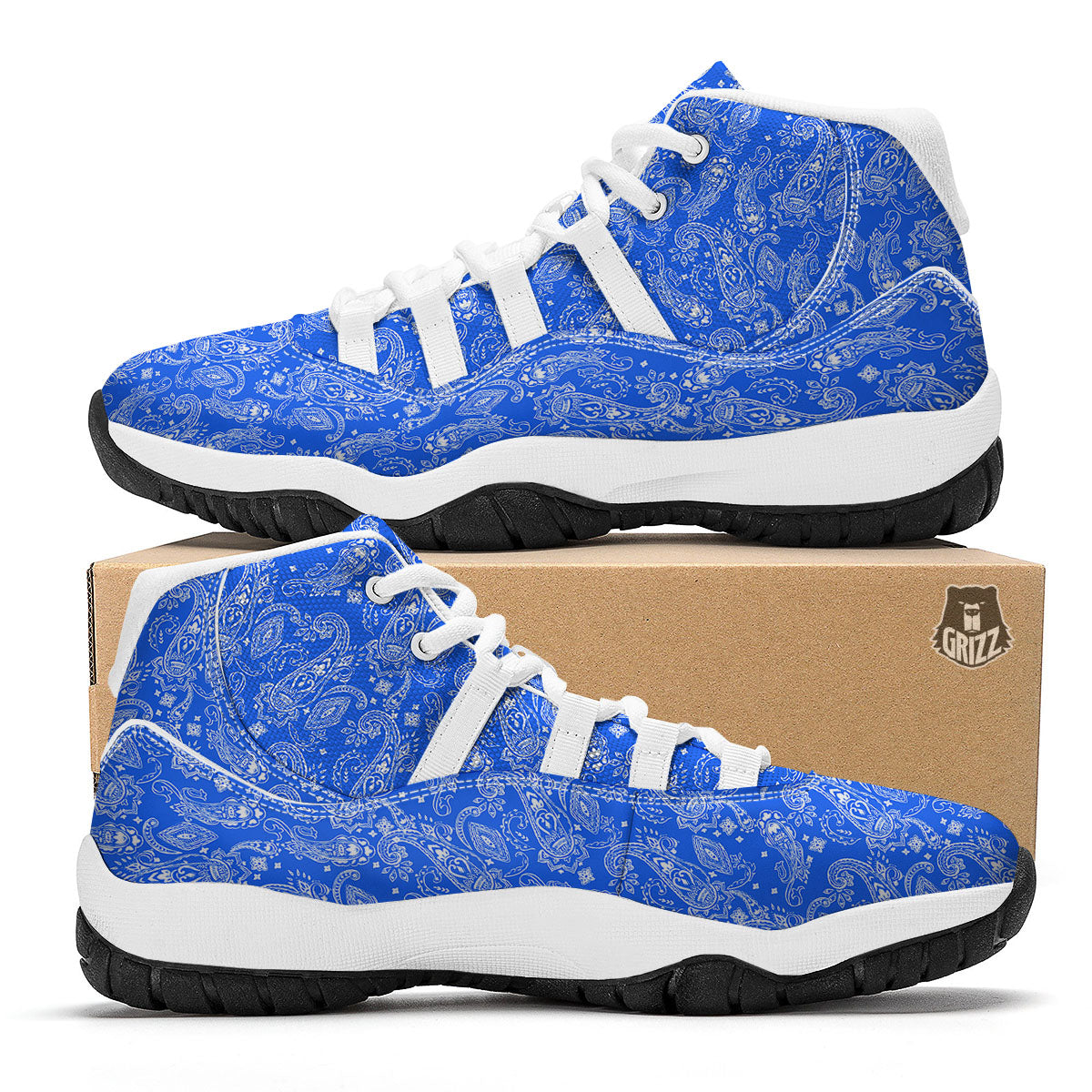Paisley Blue Bohemian Print Pattern White Bball Shoes-grizzshop