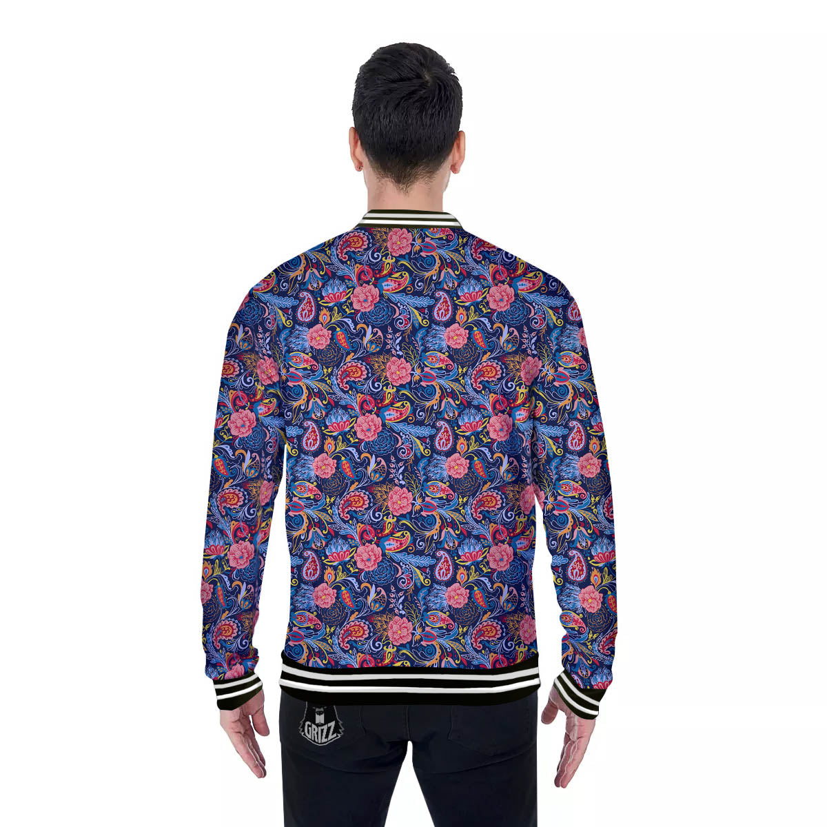 Paisley Blue Print Pattern Baseball Jacket-grizzshop