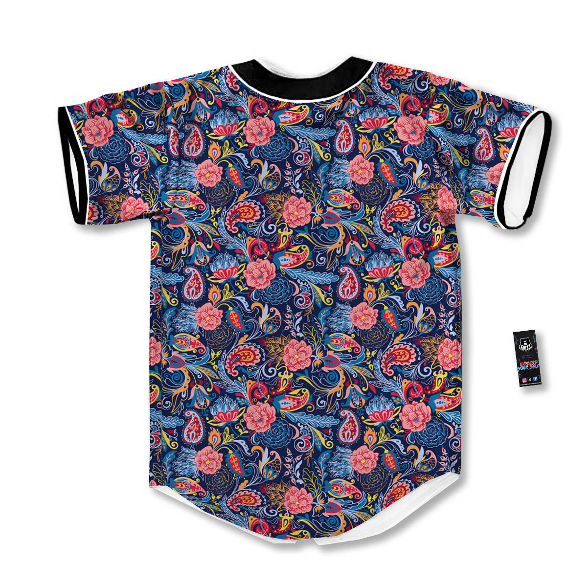 Paisley Blue Print Pattern Baseball Jersey-grizzshop