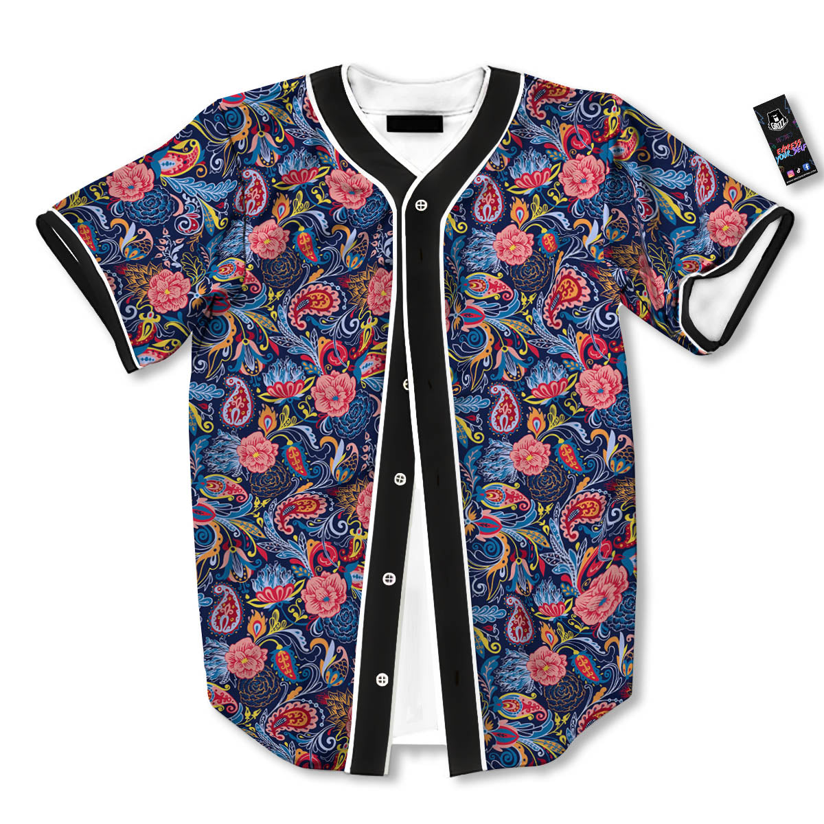 Paisley Blue Print Pattern Baseball Jersey-grizzshop