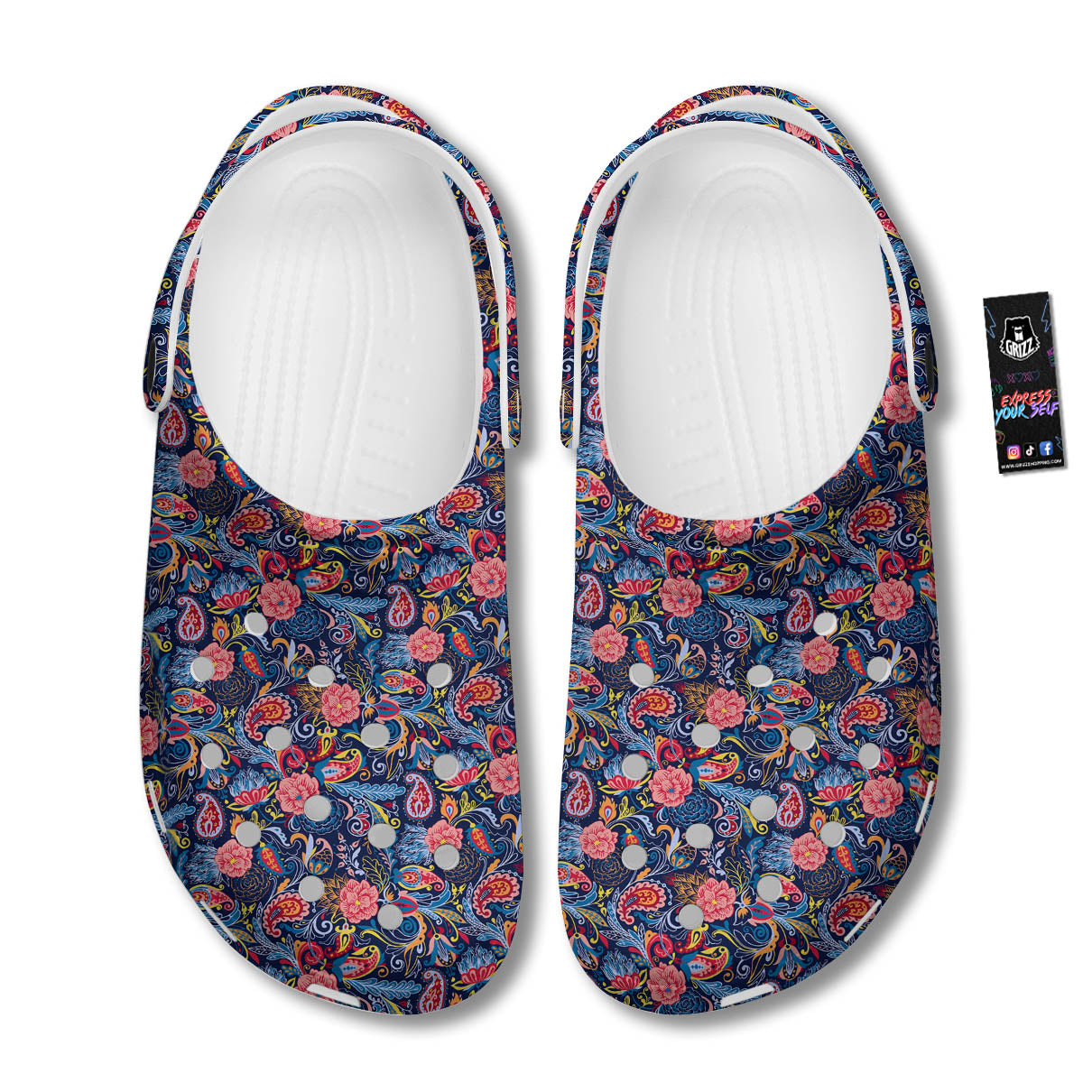 Paisley Blue Print Pattern Clog-grizzshop