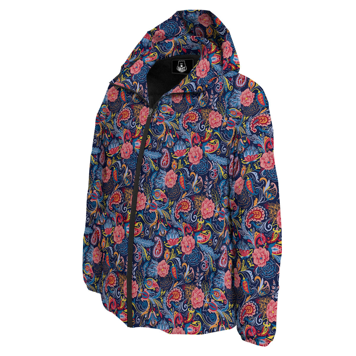 Paisley Blue Print Pattern Down Jacket-grizzshop