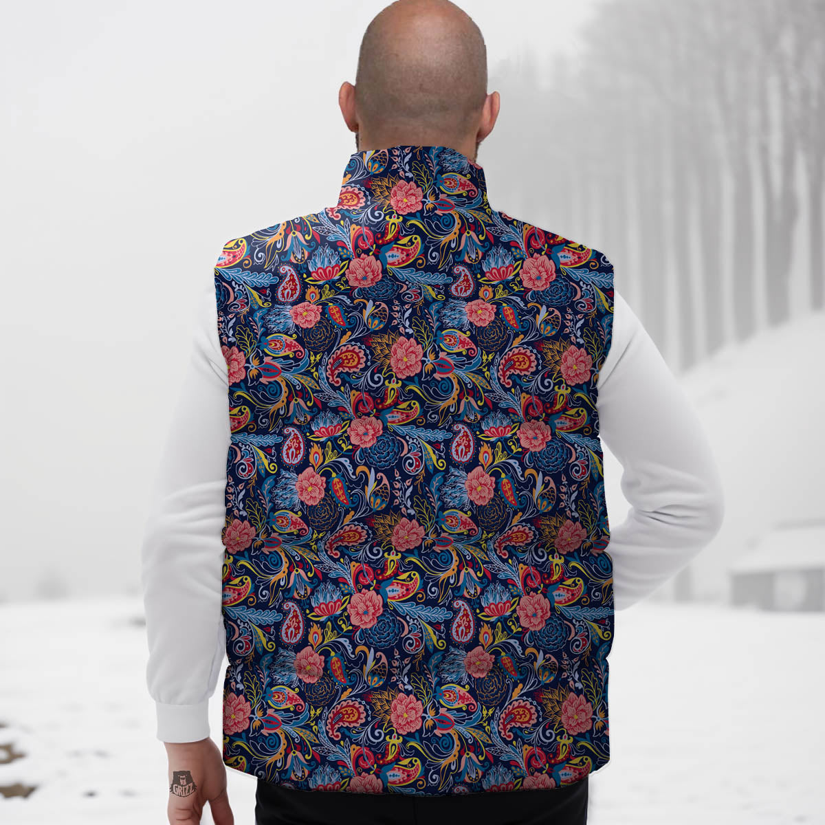 Paisley Blue Print Pattern Down Vest