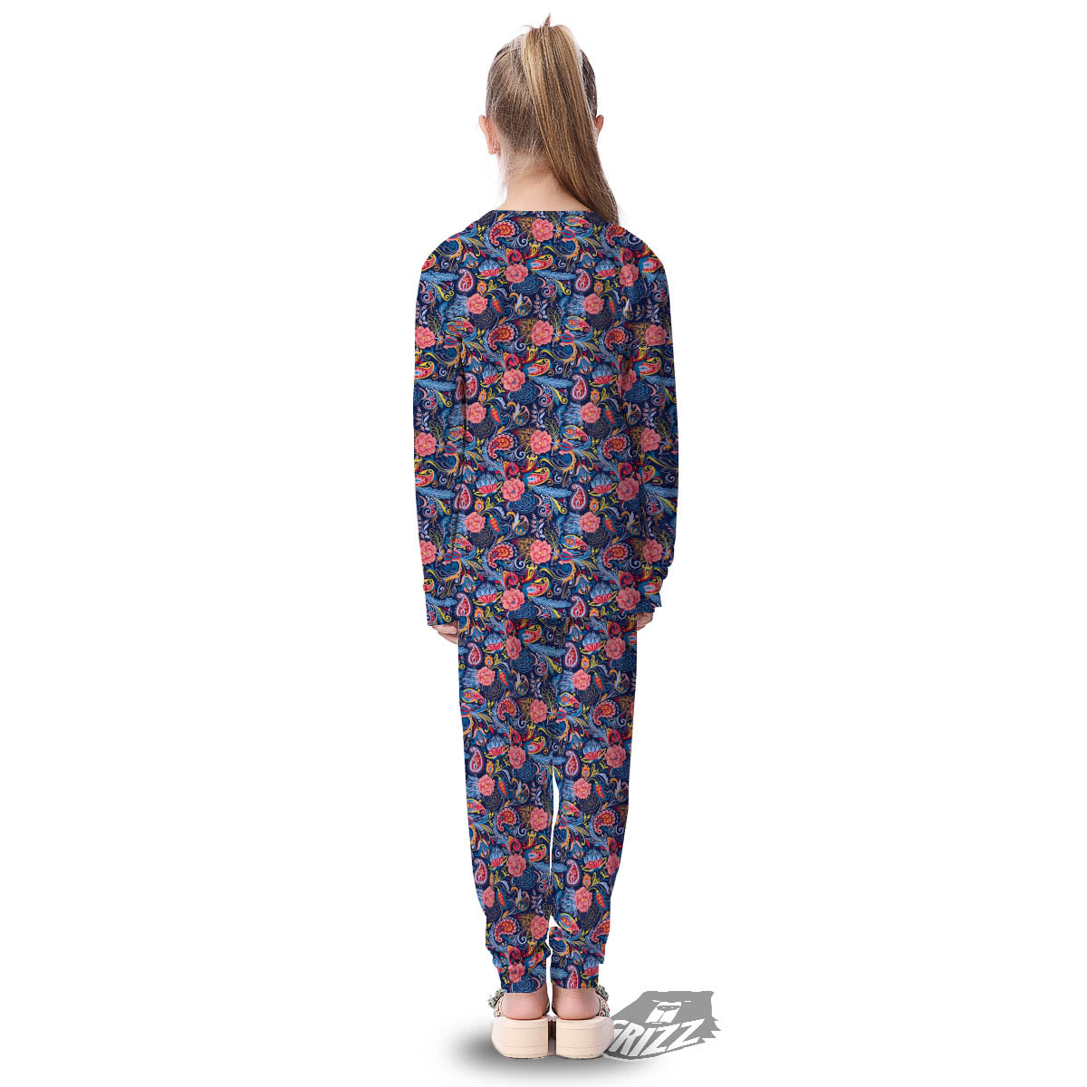 Paisley Blue Print Pattern Kid's Pajamas-grizzshop