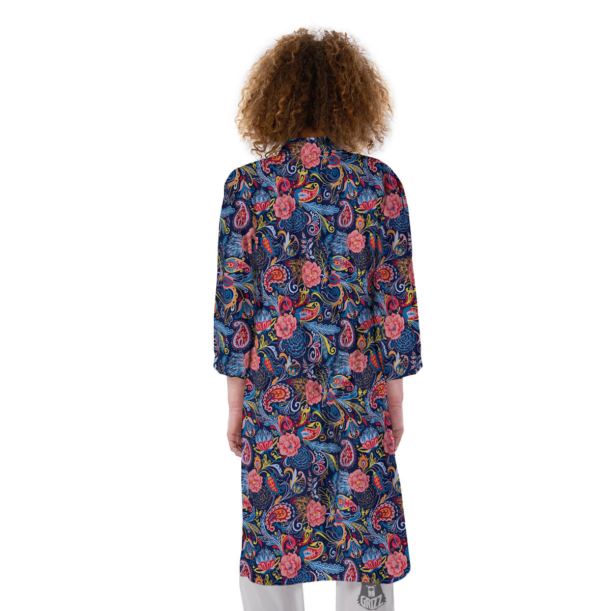 Paisley Blue Print Pattern Kimono-grizzshop