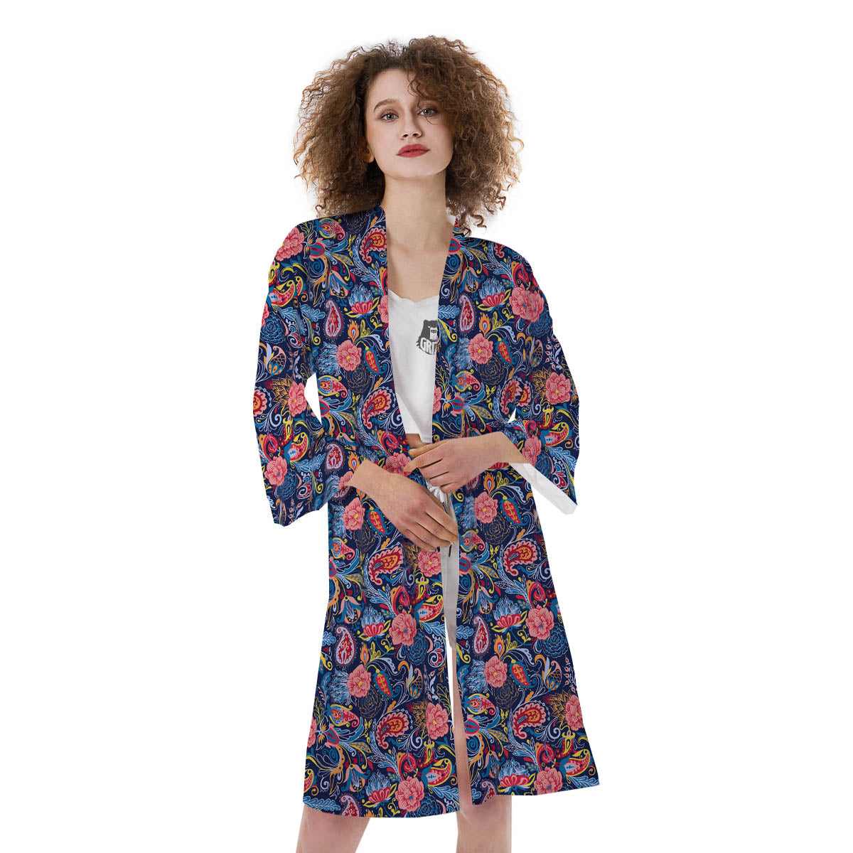 Paisley Blue Print Pattern Kimono-grizzshop