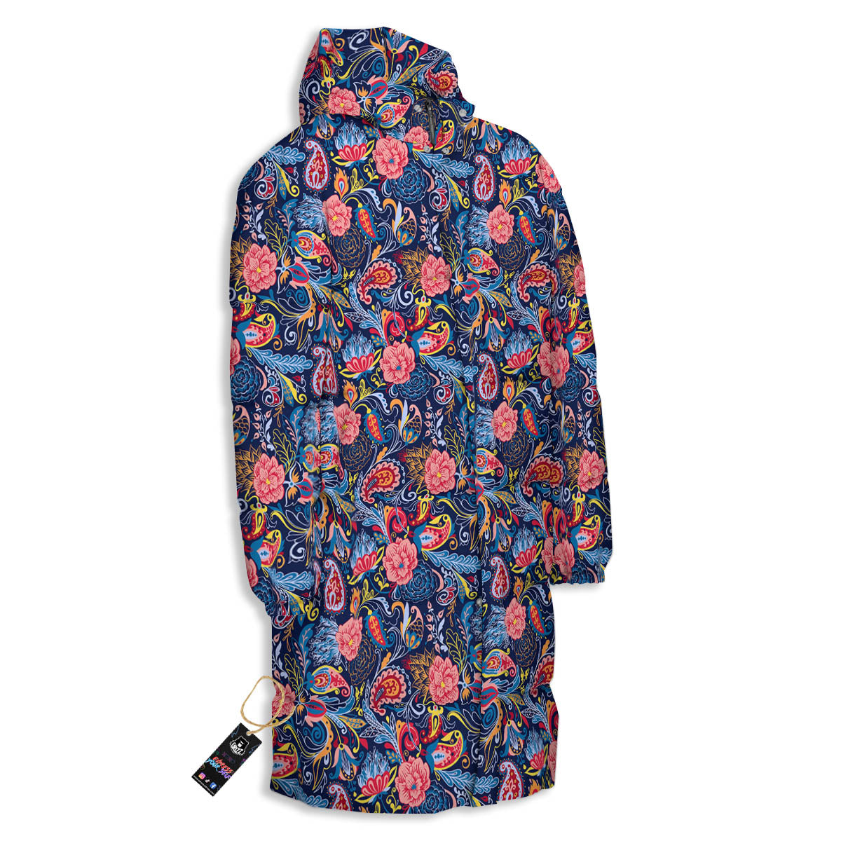 Paisley Blue Print Pattern Long Down Jacket-grizzshop