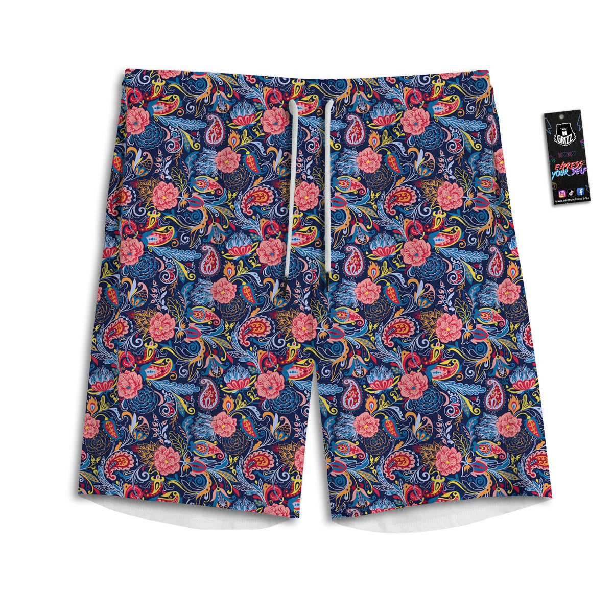 Paisley Blue Print Pattern Men's Athletic Shorts
