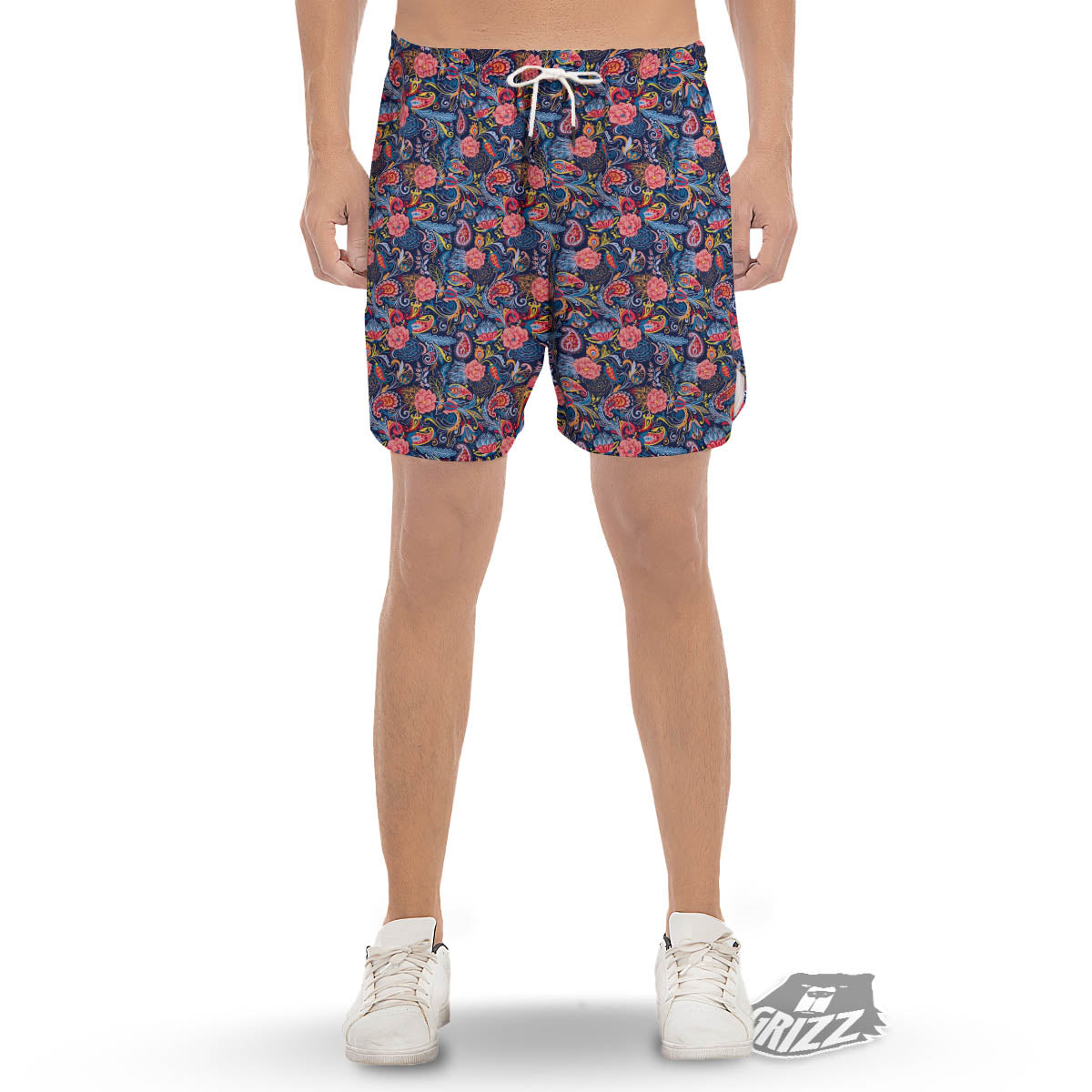 Paisley Blue Print Pattern Men's Gym Shorts-grizzshop