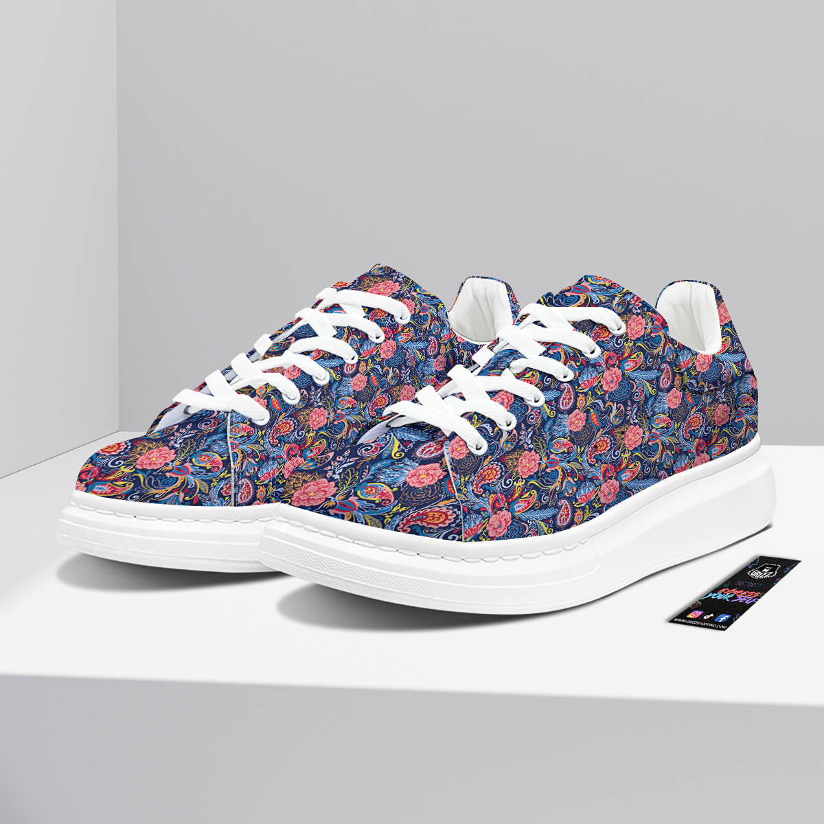 Paisley Blue Print Pattern Platform Shoes-grizzshop