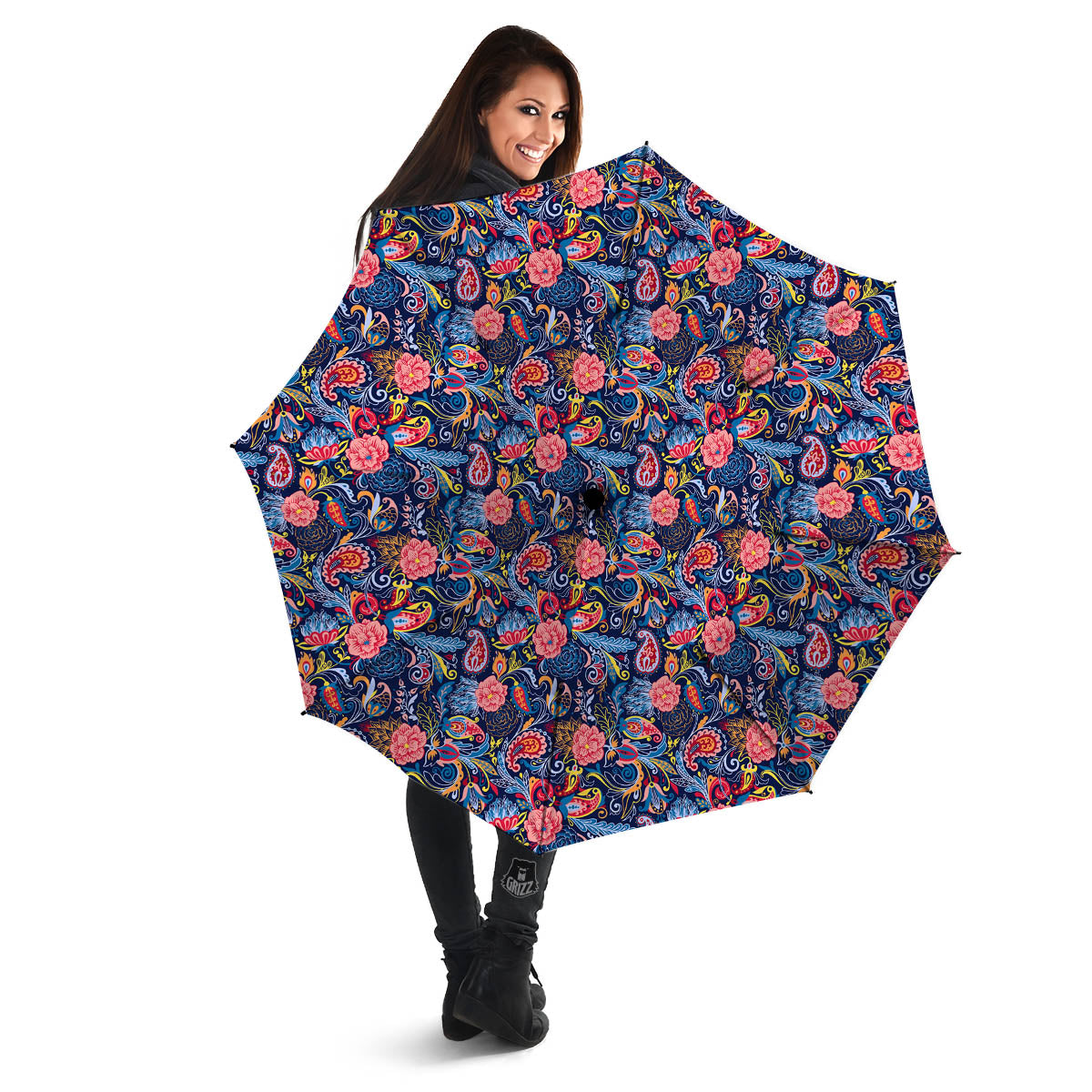 Paisley Blue Print Pattern Umbrella-grizzshop