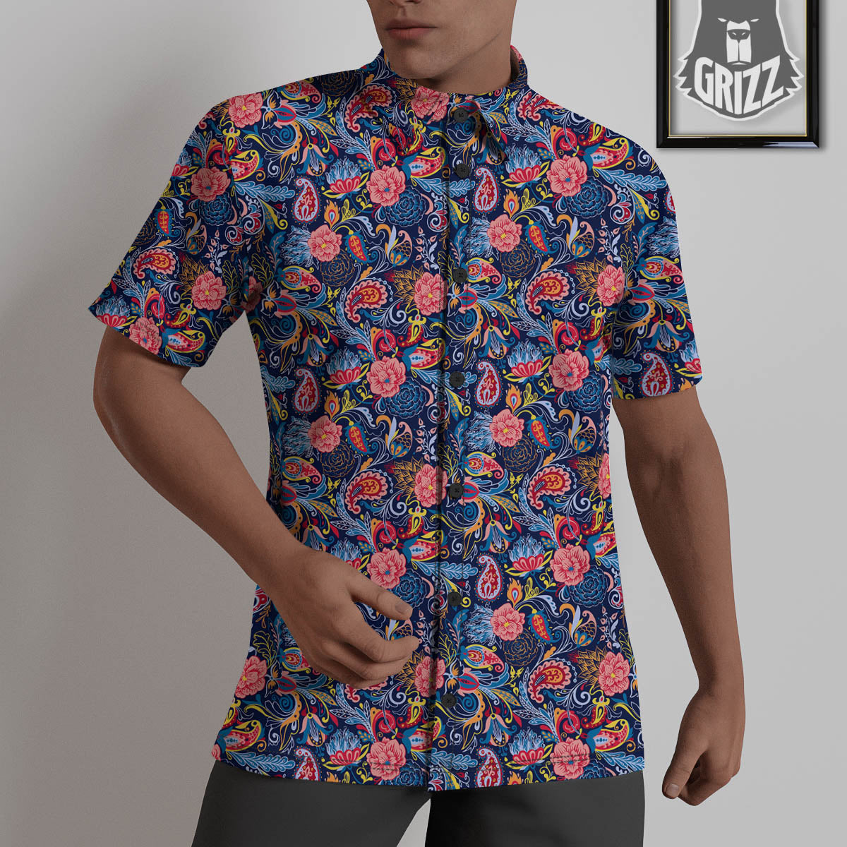 Paisley Blue Print Pattern Untucked Shirts-grizzshop