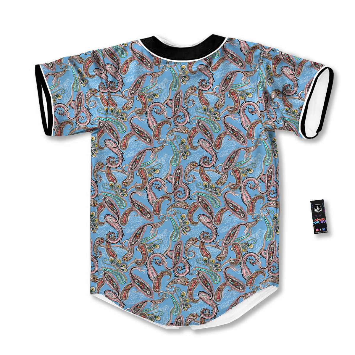 Paisley Bohemian Blue Sky Print Pattern Baseball Jersey-grizzshop