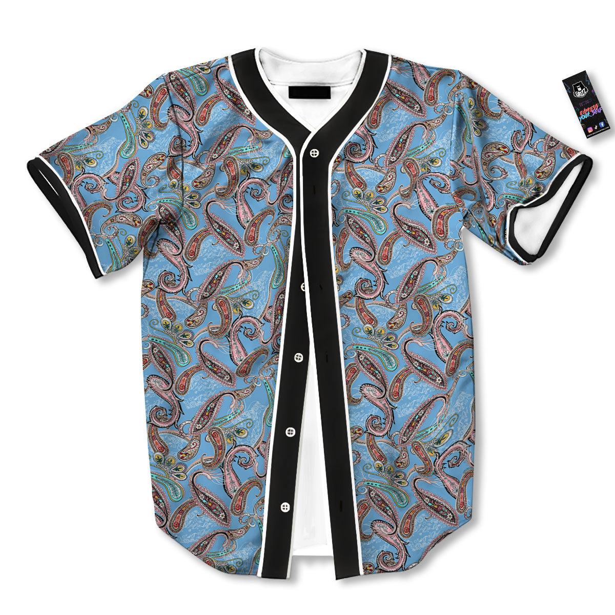 Paisley Bohemian Blue Sky Print Pattern Baseball Jersey-grizzshop