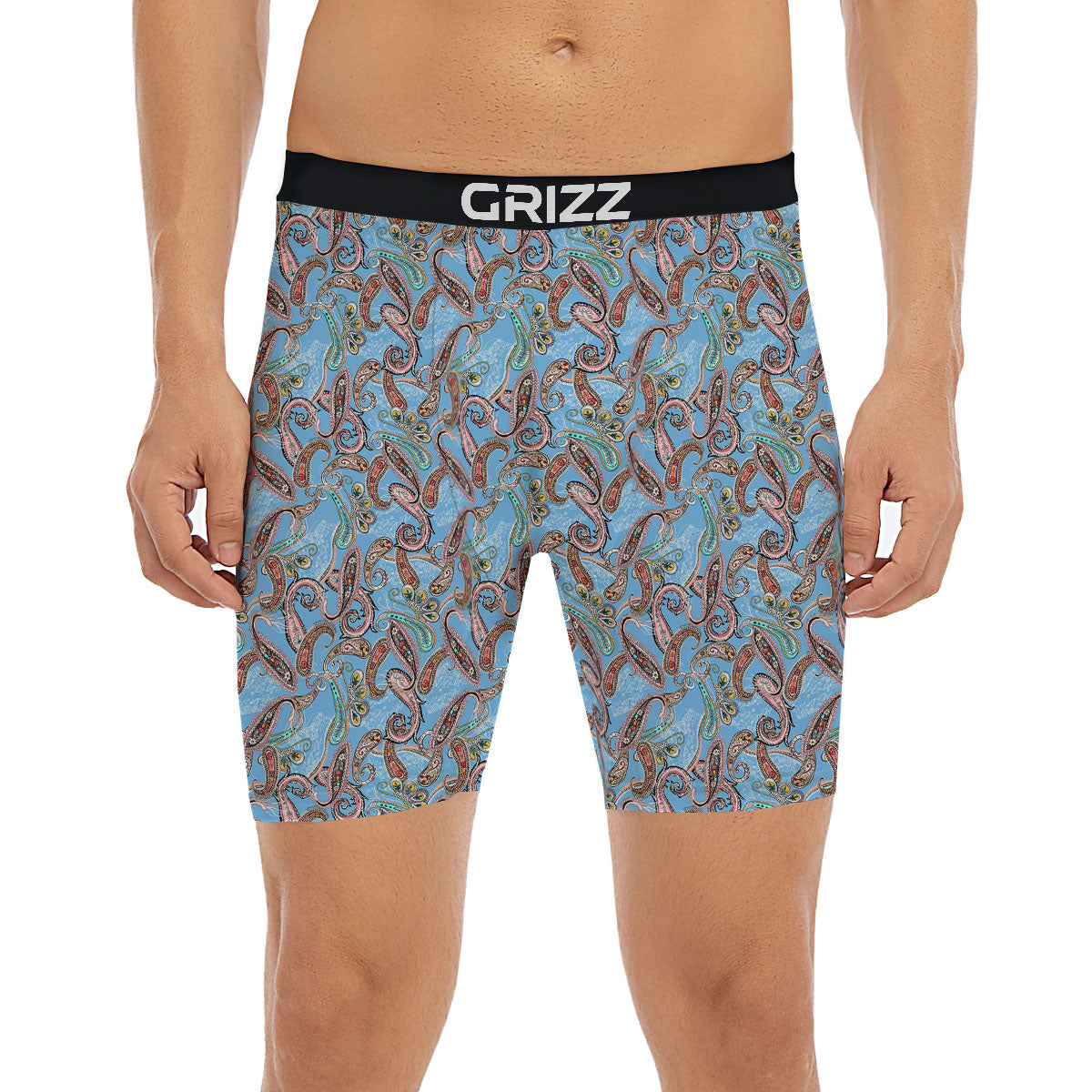 Paisley Bohemian Blue Sky Print Pattern Boxer Briefs-grizzshop