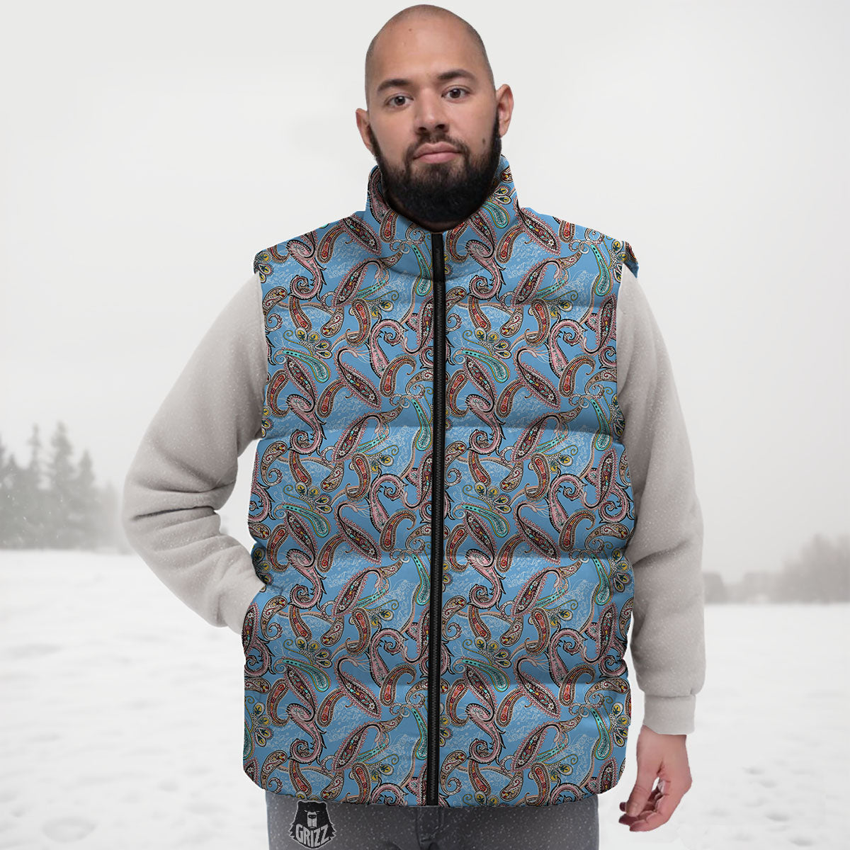 Paisley Bohemian Blue Sky Print Pattern Down Vest