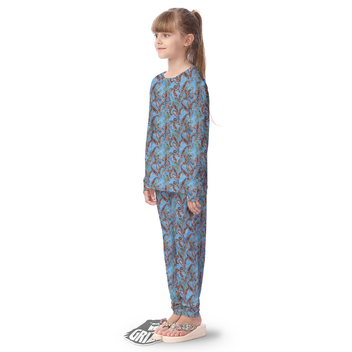 Paisley Bohemian Blue Sky Print Pattern Kid's Pajamas-grizzshop