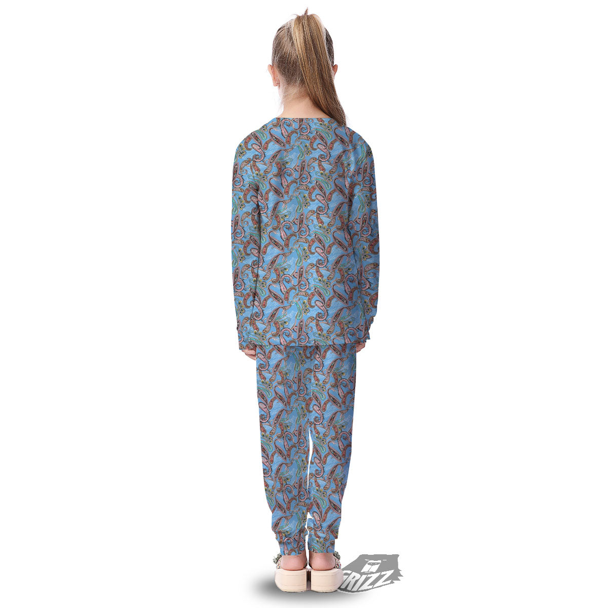 Paisley Bohemian Blue Sky Print Pattern Kid's Pajamas-grizzshop