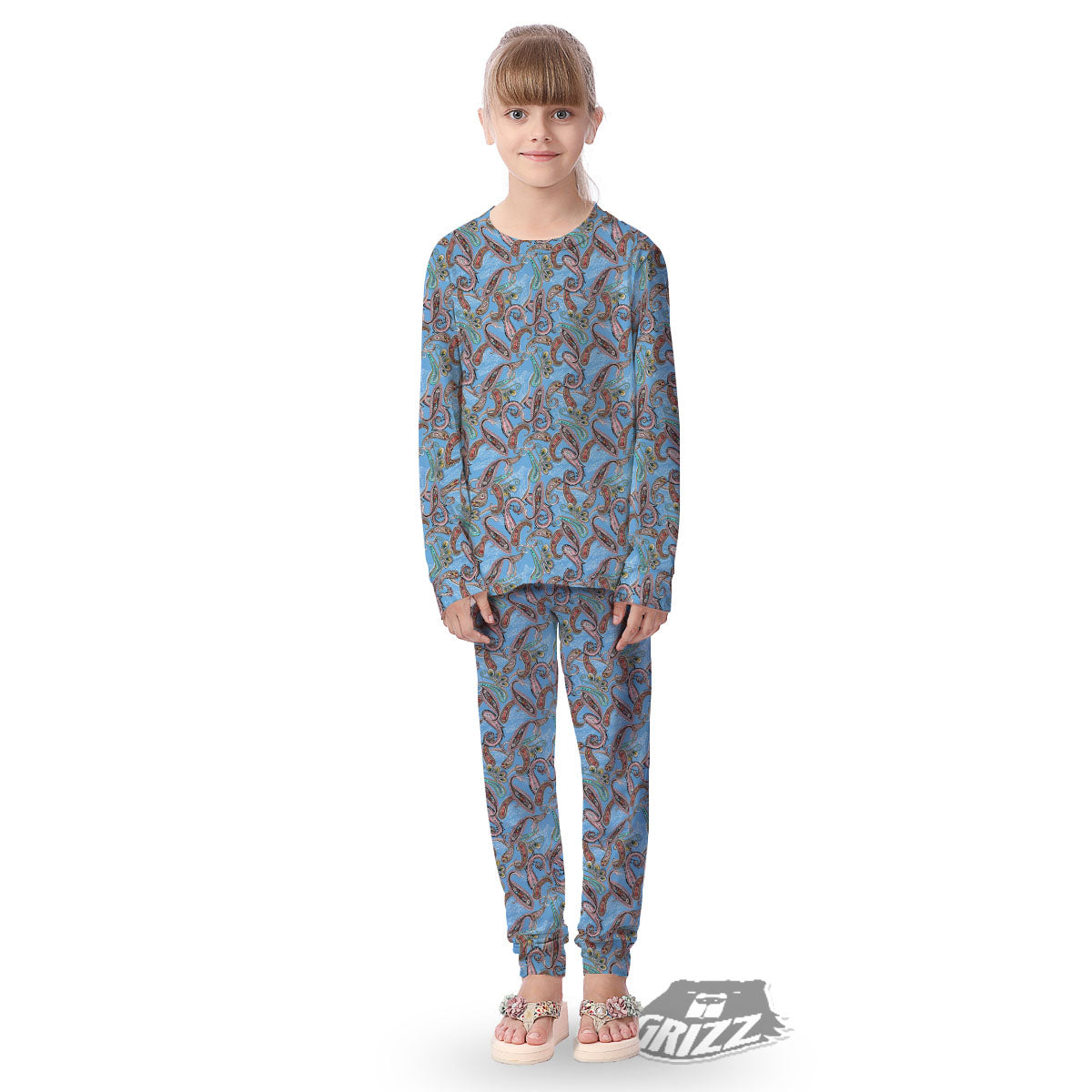 Paisley Bohemian Blue Sky Print Pattern Kid's Pajamas-grizzshop