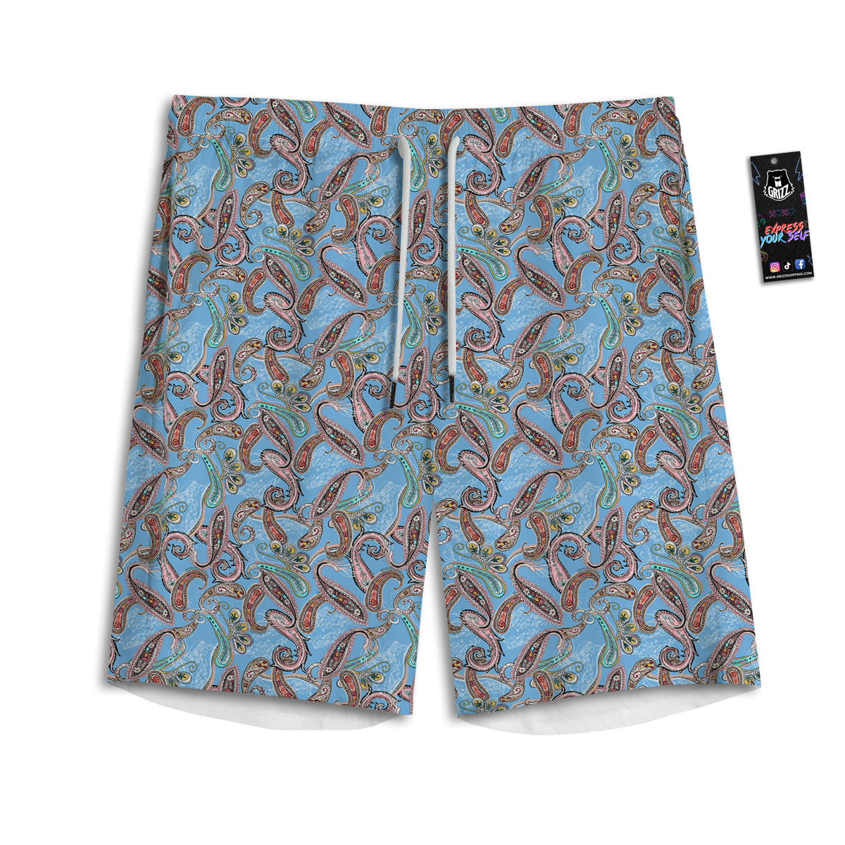 Paisley Bohemian Blue Sky Print Pattern Men's Athletic Shorts