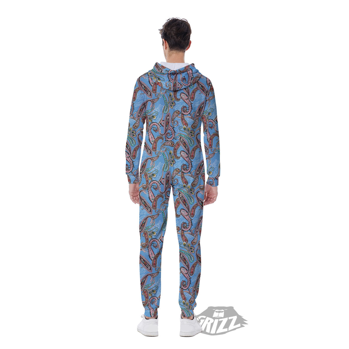 Paisley Bohemian Blue Sky Print Pattern Men's Jumpsuit-grizzshop