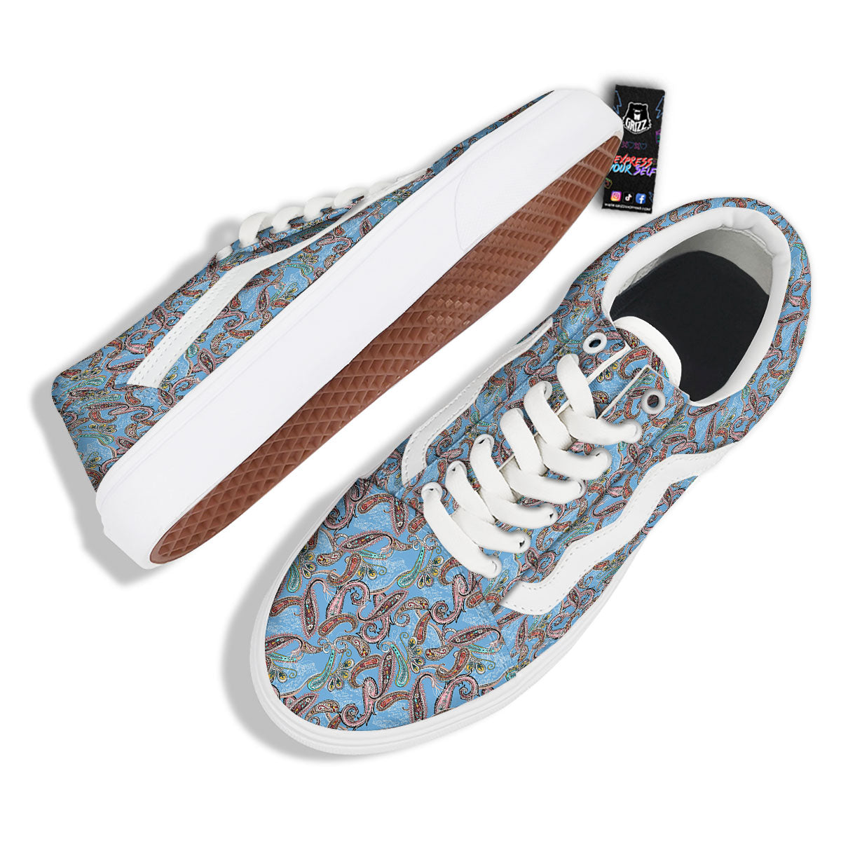 Paisley Bohemian Blue Sky Print Pattern Skate Shoes-grizzshop