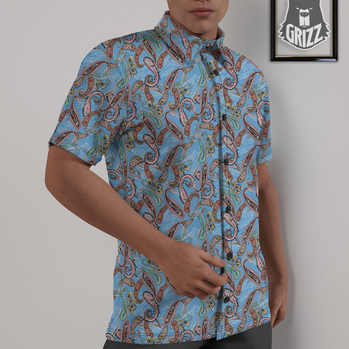Paisley Bohemian Blue Sky Print Pattern Untucked Shirts-grizzshop