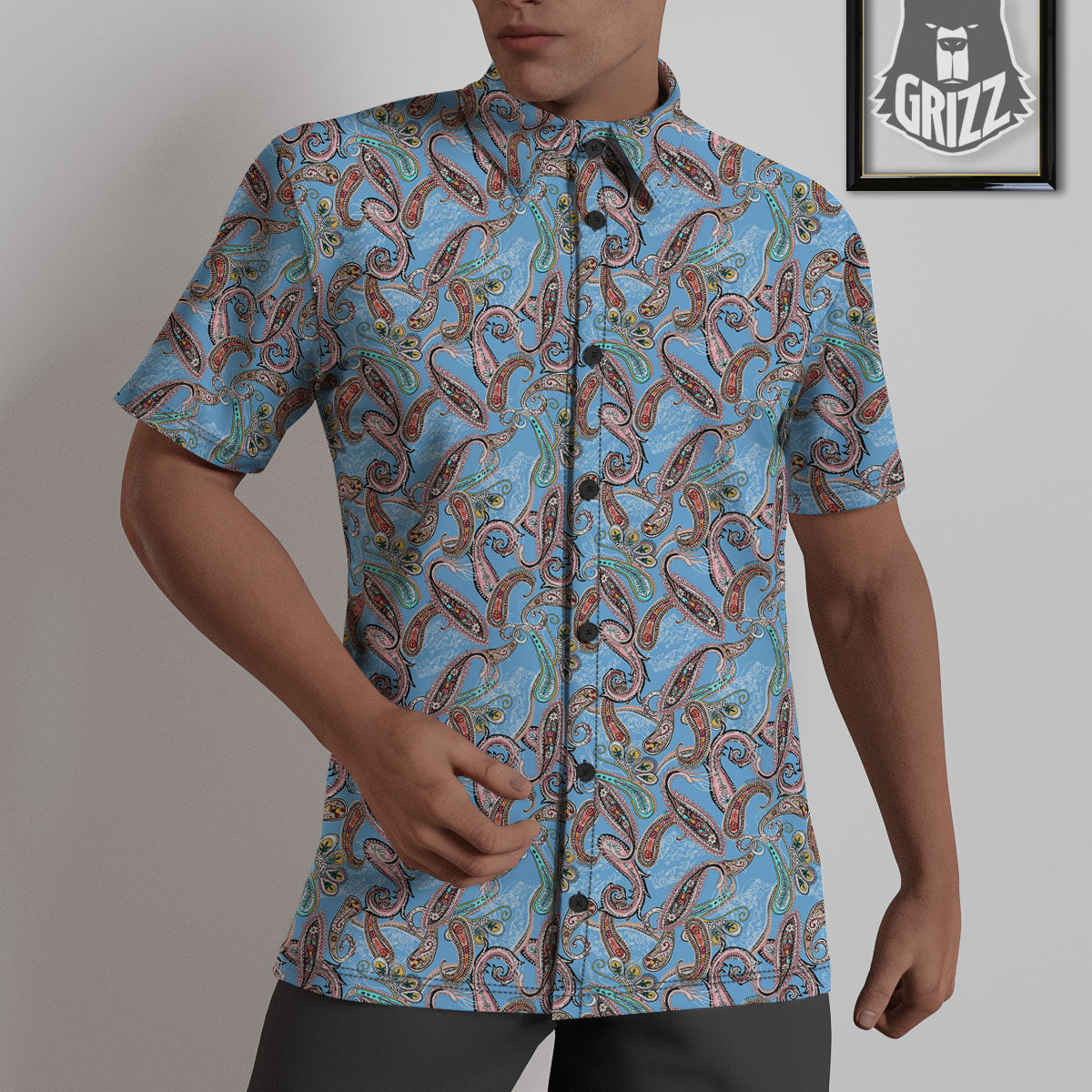 Paisley Bohemian Blue Sky Print Pattern Untucked Shirts-grizzshop