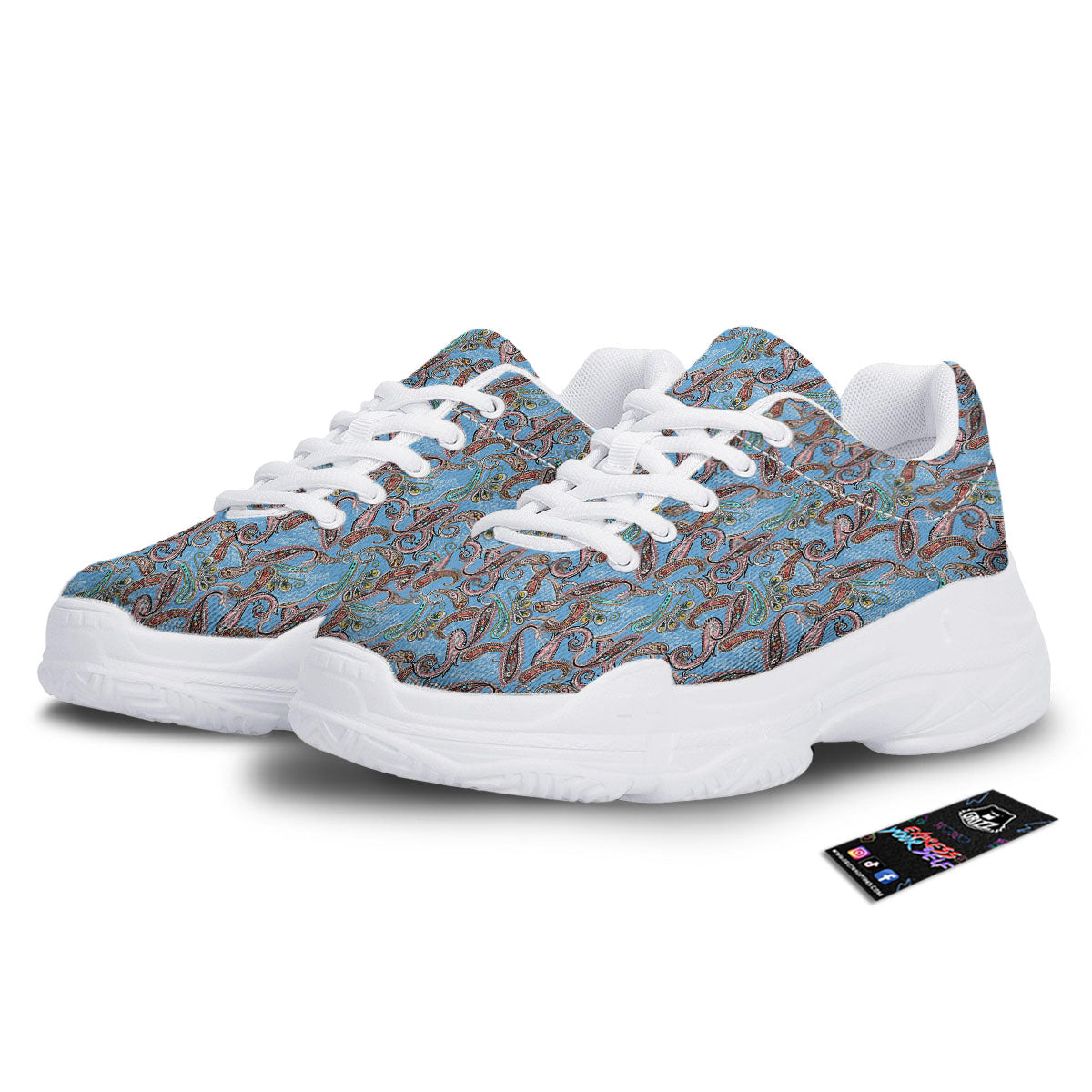 Paisley Bohemian Blue Sky Print Pattern White Chunky Shoes-grizzshop