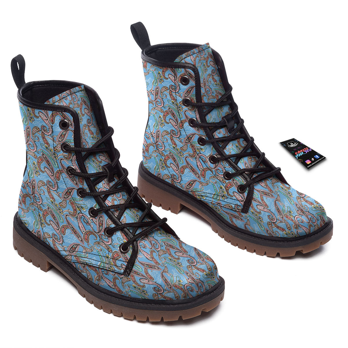 Paisley Bohemian Blue Sky Print Pattern Work Boots-grizzshop