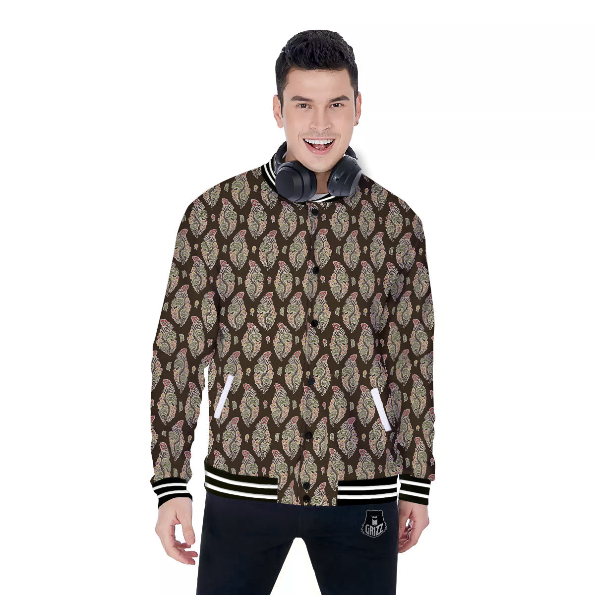 Paisley Bohemian Dark Print Pattern Baseball Jacket-grizzshop