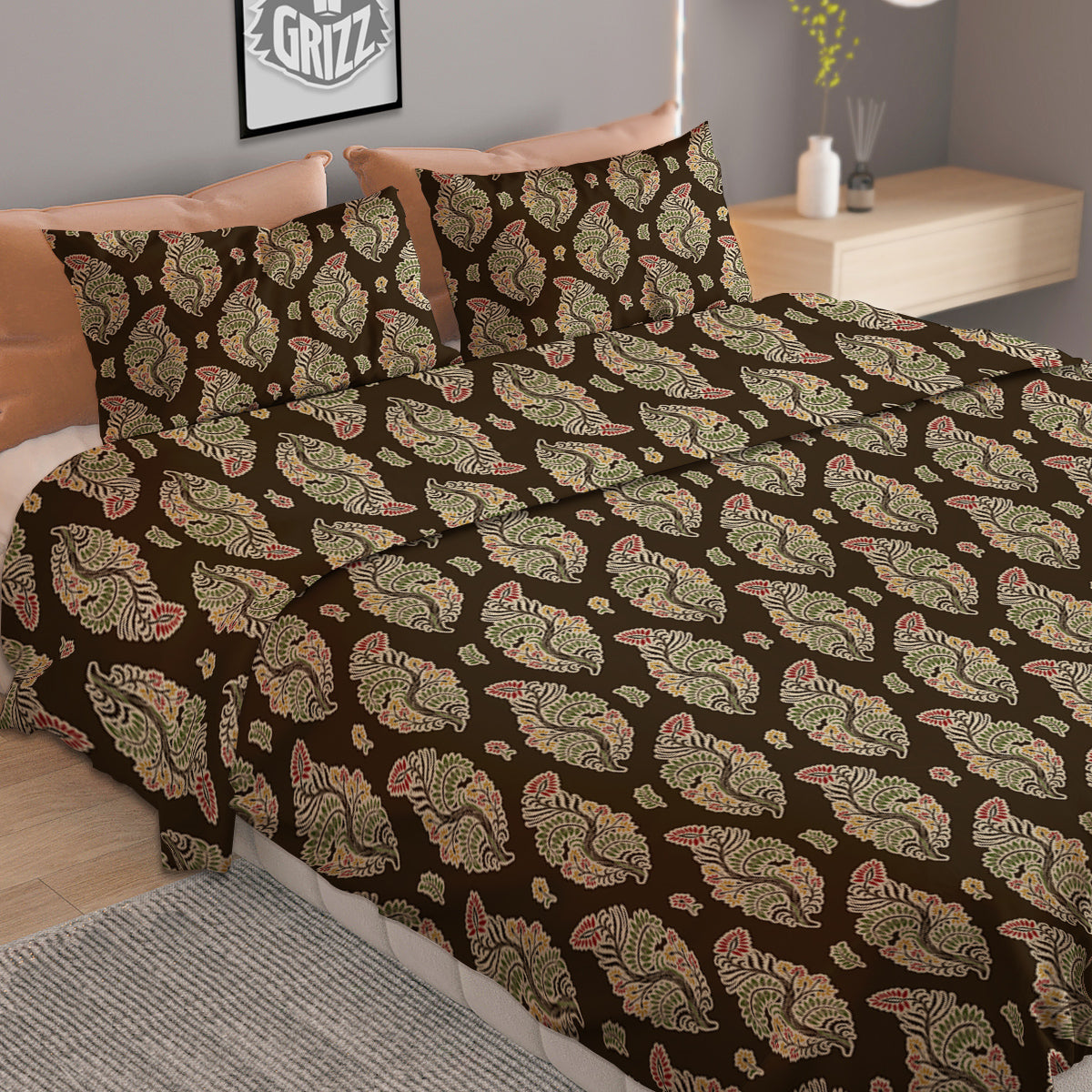 Paisley Bohemian Dark Print Pattern Duvet Cover Bedding Set