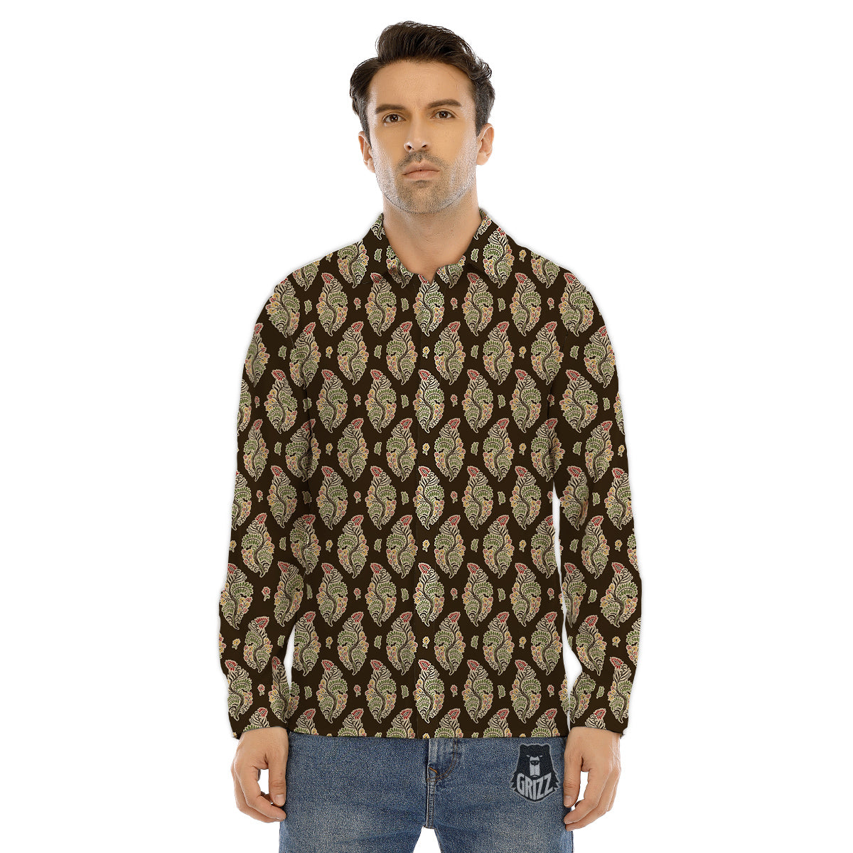 Paisley Bohemian Dark Print Pattern Men's Dress Shirts-grizzshop