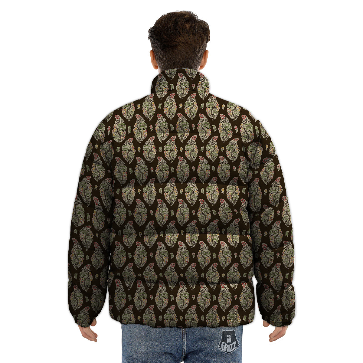 Paisley Bohemian Dark Print Pattern Puffer Jacket-grizzshop