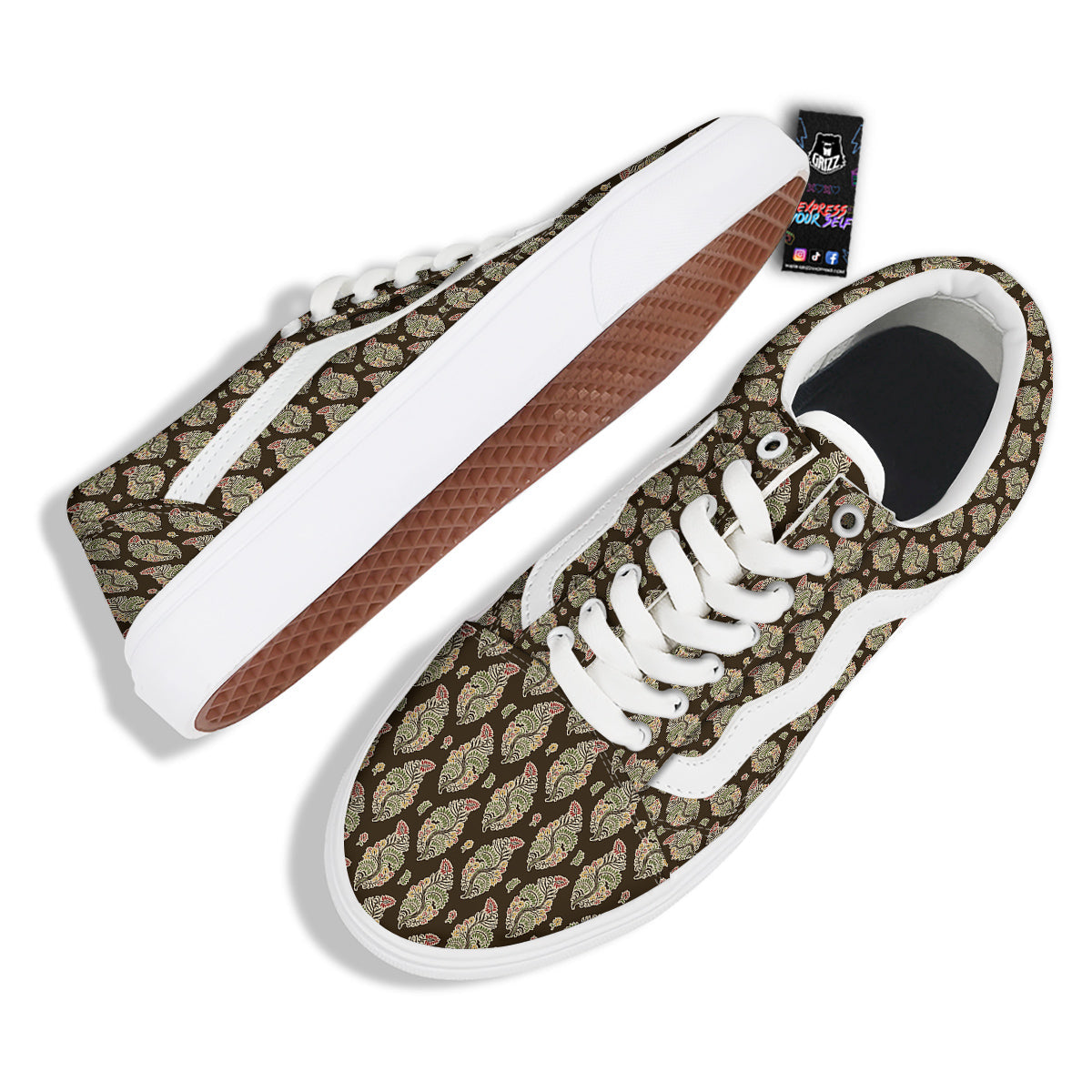 Paisley Bohemian Dark Print Pattern Skate Shoes-grizzshop
