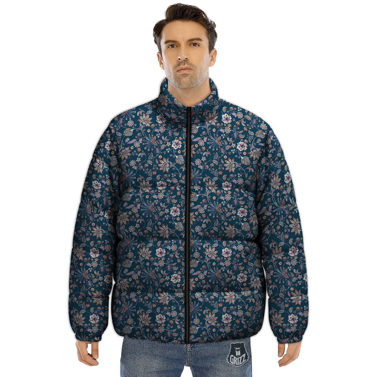 Paisley Bohemian Print Pattern Puffer Jacket-grizzshop