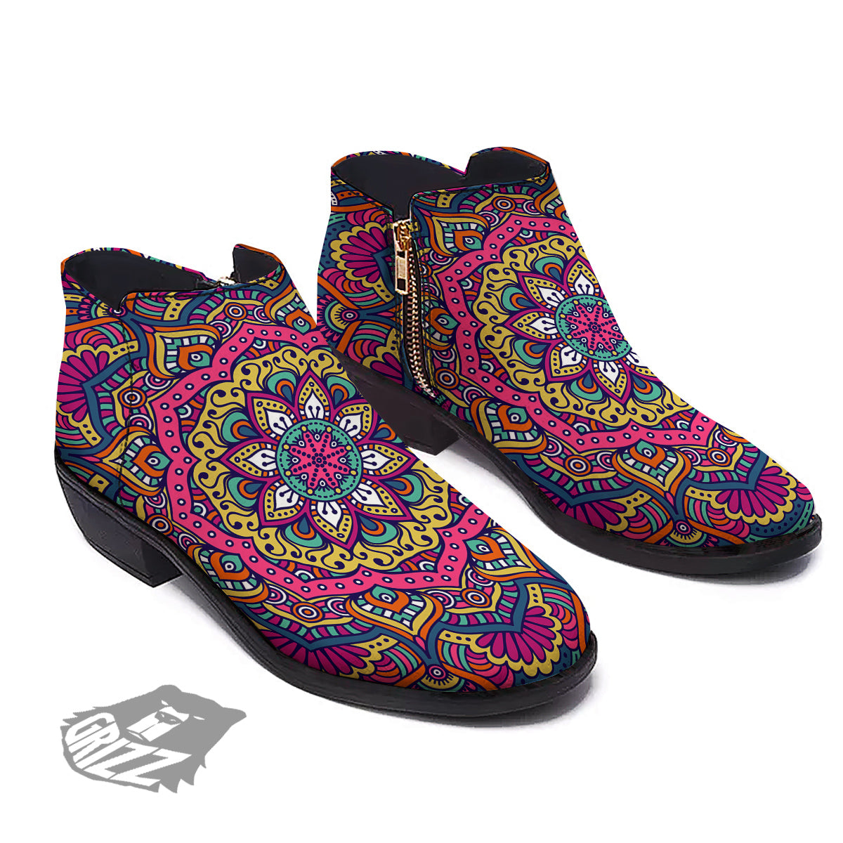 Paisley Boho Colorful Print Ankle Boots-grizzshop