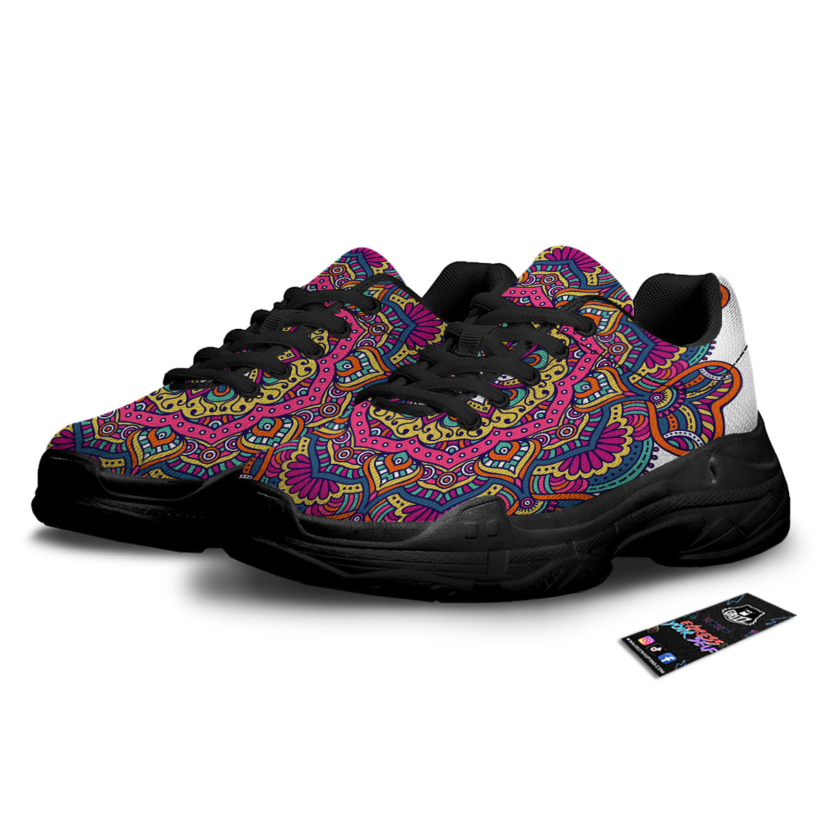 Paisley Boho Colorful Print Black Chunky Shoes-grizzshop