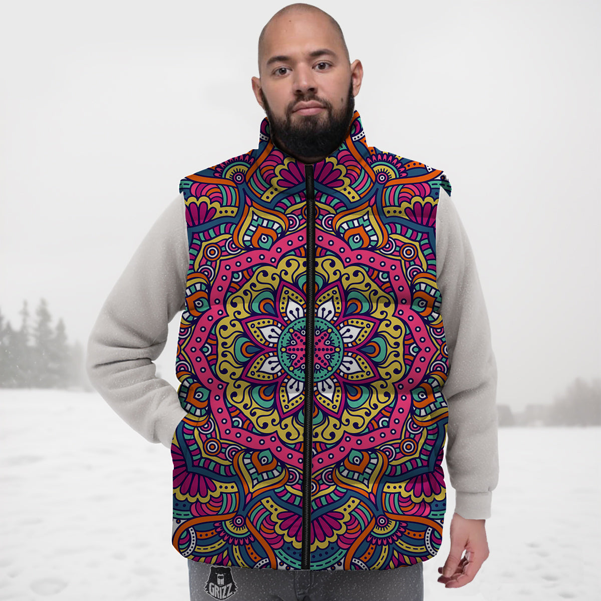 Paisley Boho Colorful Print Down Vest