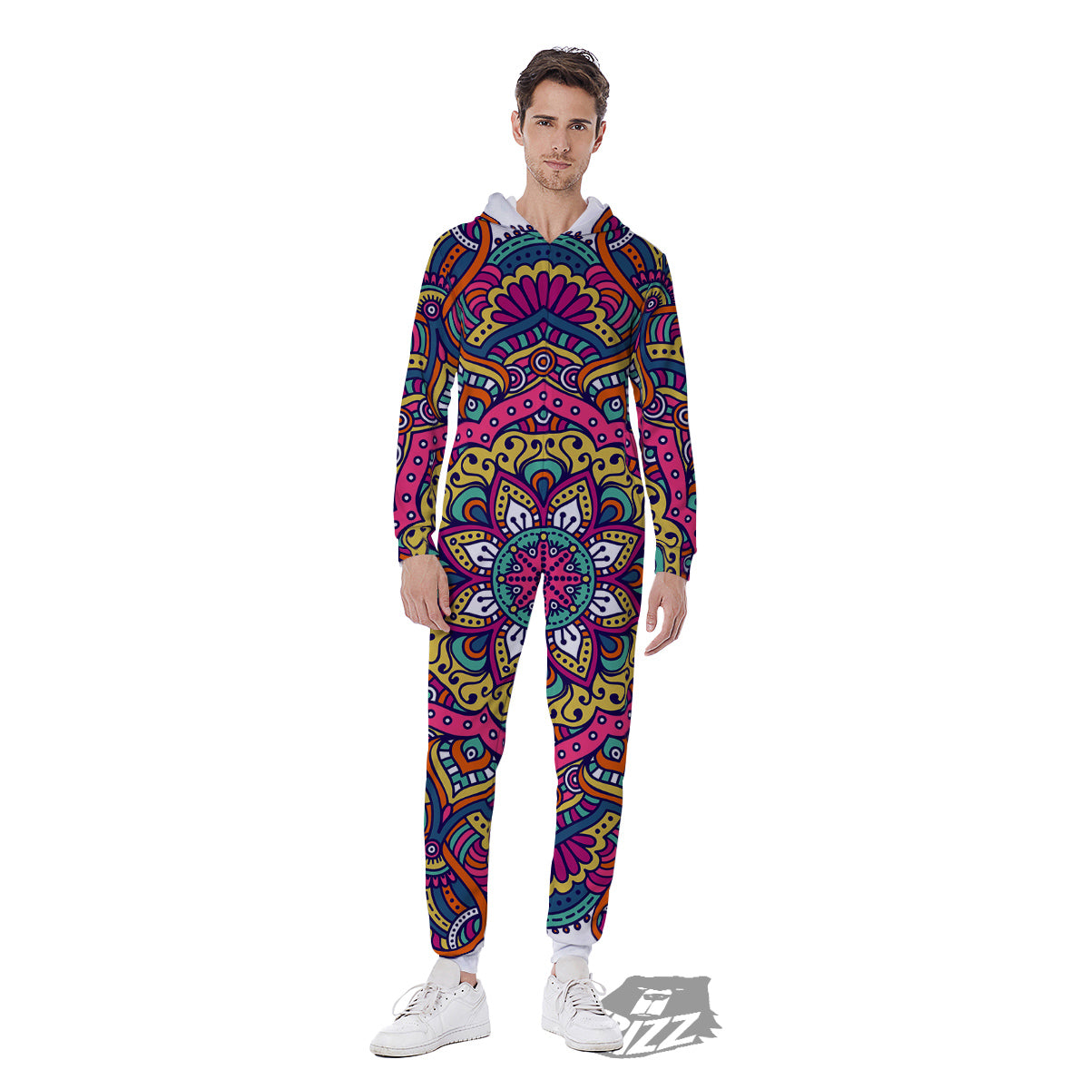 Paisley Boho Colorful Print Men's Jumpsuit-grizzshop