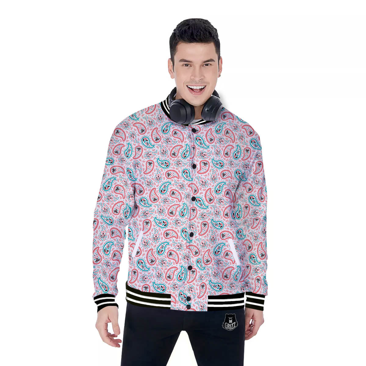 Paisley Boho Colorful Print Pattern Baseball Jacket-grizzshop