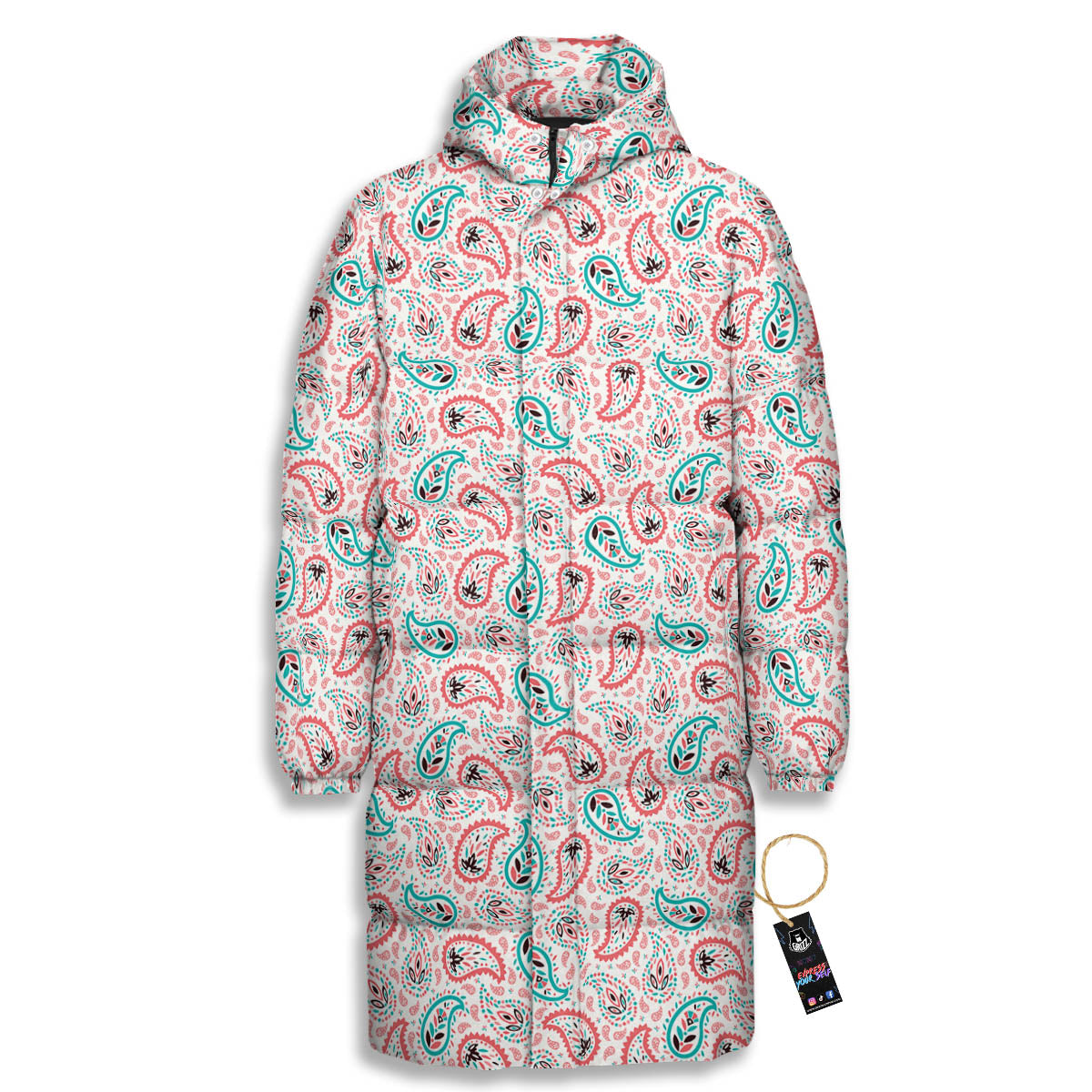Paisley Boho Colorful Print Pattern Long Down Jacket-grizzshop