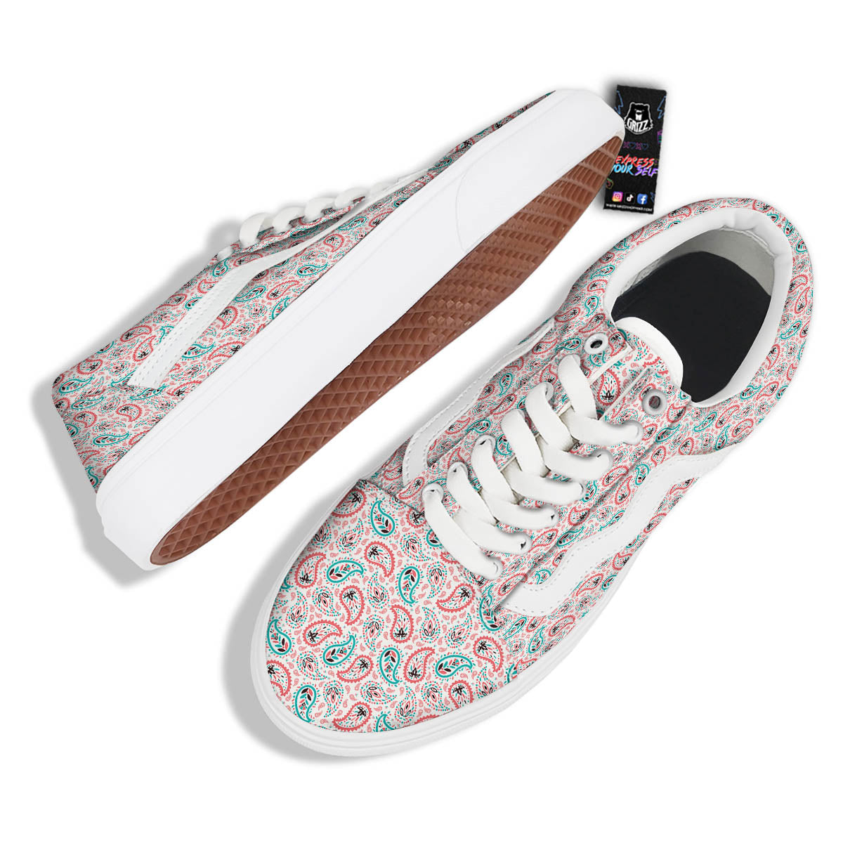 Paisley Boho Colorful Print Pattern Skate Shoes-grizzshop